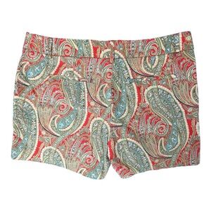KENAR paisley boho print shorts in red, turquoise blue & yellow wms sz 8